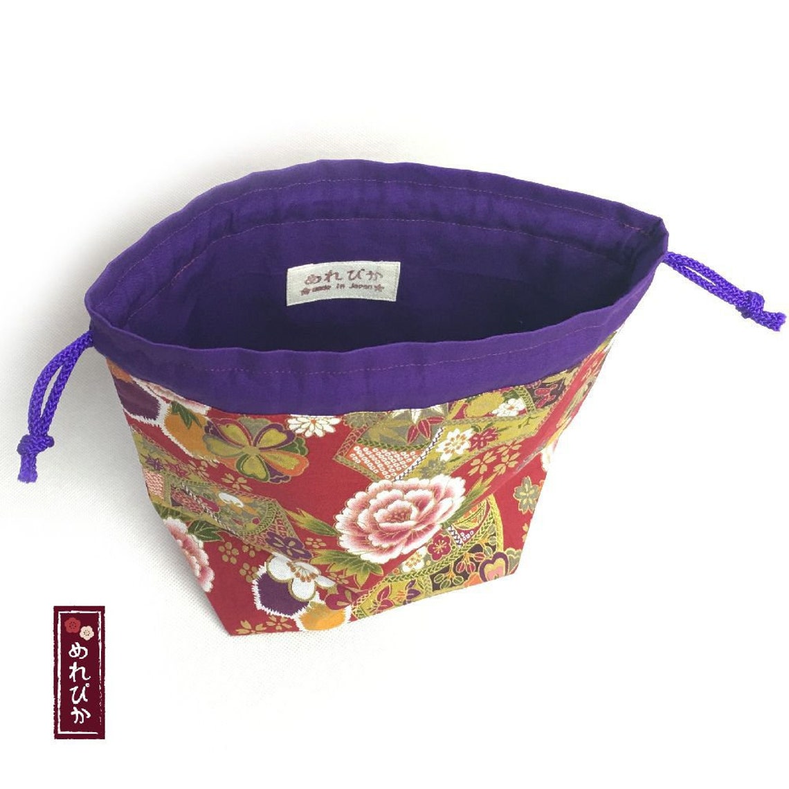 Japanese Drawstring Bag Japanese Style Patterns Cotton Floral Etsy