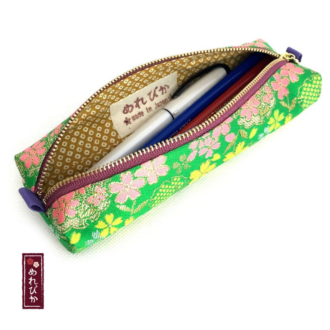 Premium Pencil Case Green Japanese Gold Brocade Traditional Etsy