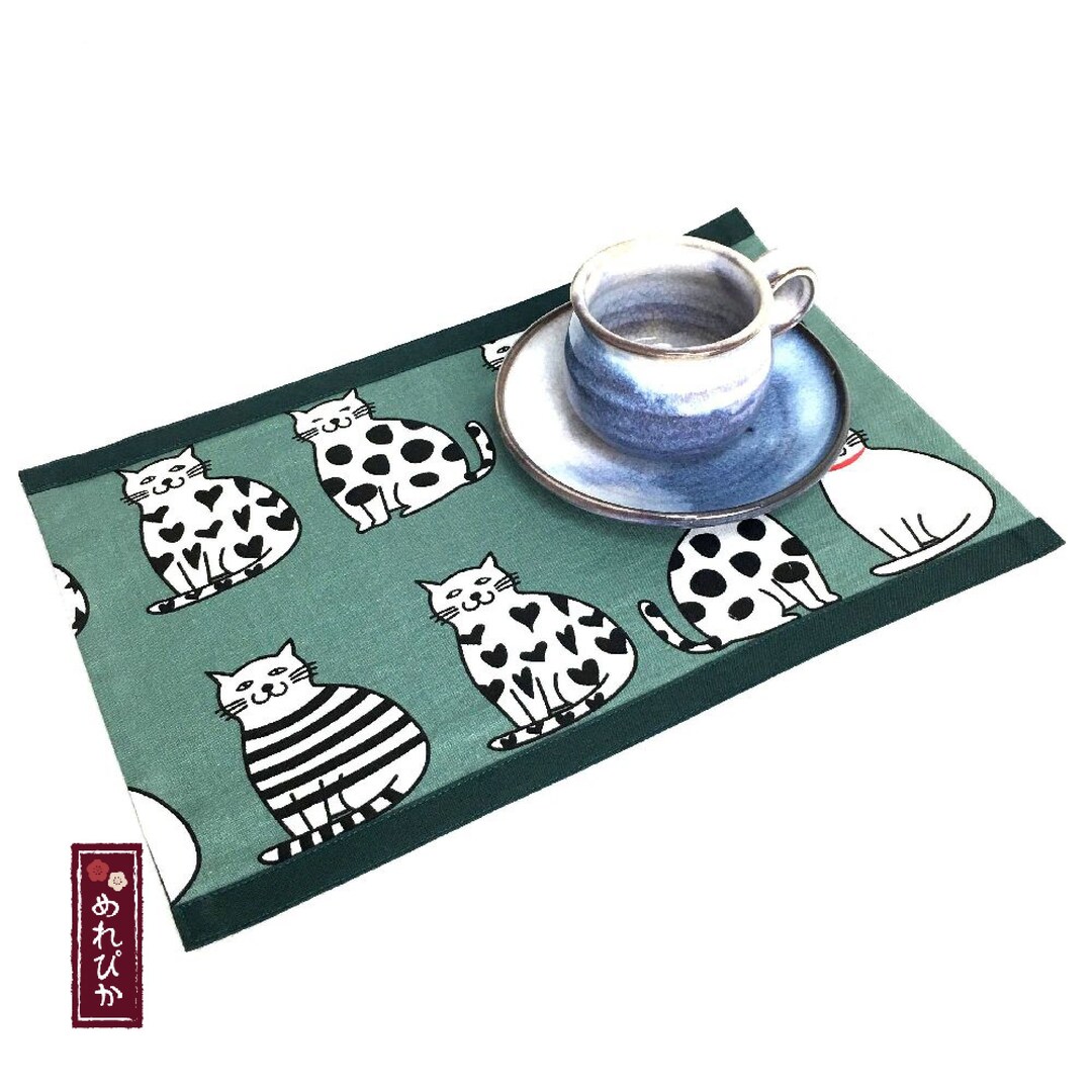 Cafe Tea Mat Tenugui Japanese Fabric Cat Pattern W 12.2 H Etsy