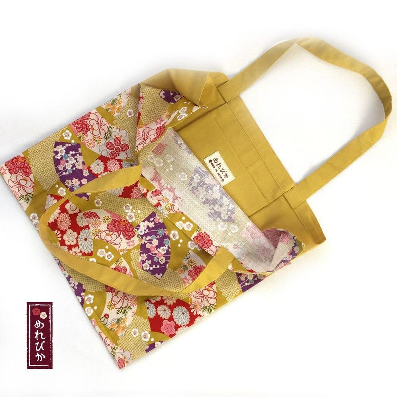 Eco Folding Shopping Bags Japanese style fabrics Cotton Floral Mustard Compact Bags Travel Bags Handbags Free Shipping ES0001-04-MU