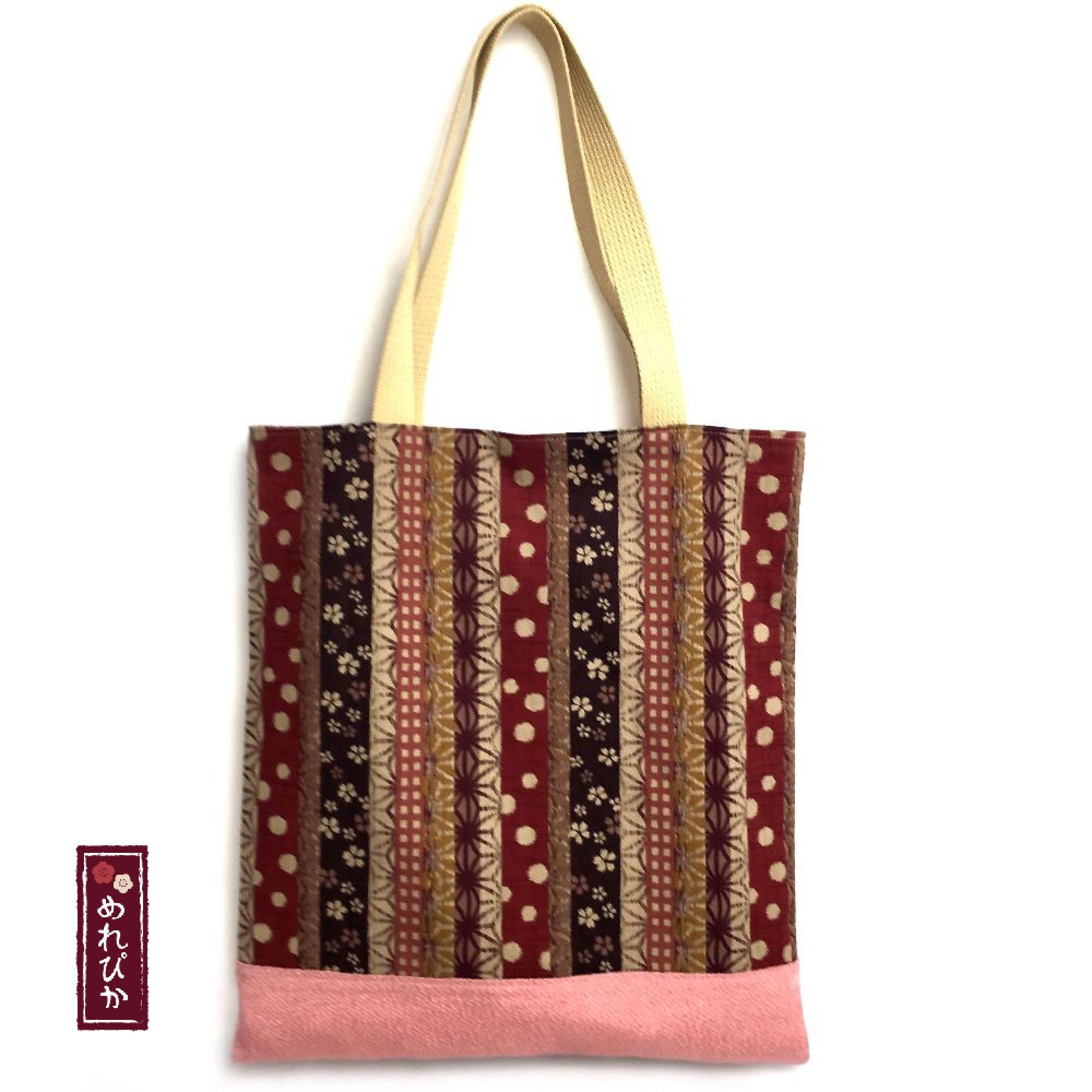 Women Bags Tote Bag Japanese Style Fabrics Dark Red Pink Etsy