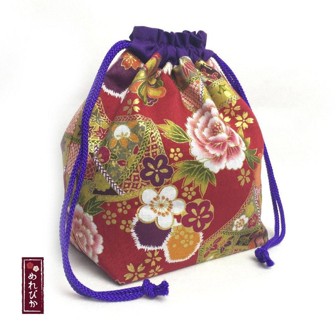 Japanese Drawstring Bag Japanese Style Patterns Cotton Floral Etsy