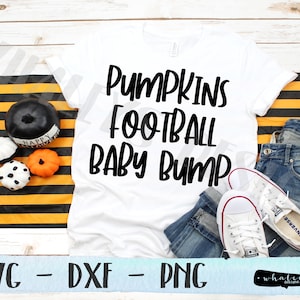 Pumpkins Football Baby Bump SVG, Pregnancy Announcement PNG, Fall DXF, Pregnant ClipArt, Thanksgiving Silhouette & Cricut Cut File