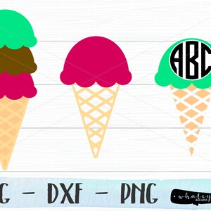 Ice Cream Cone SVG, Monogram DXF, Summer DXF, Food - Dessert Vector Art, Silhoutte, Cricut, Scan N' Cut Cut Files-3 cone & ice cream designs
