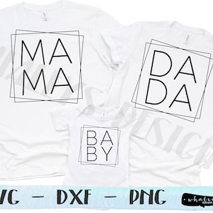 Dopasowane koszulki rodzinne, Mama, Dada, Baby Square Frame SVG, Wreath DXF, Ogłoszenie, Powrót do domu, Ujawnienie, PNG, Cricut, Plik do cięcia sylwetki
