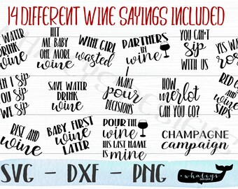 Wine Saying Package SVG, Sip, Pour, Bride, Wine Saying DXF, Bachelorette Party PNG, Drinking Cut File, Wino Clip Art, Vineyard Vector Art