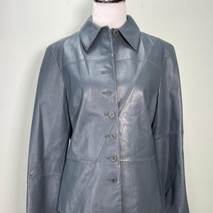 Veste en cuir vintage pour femme, taille 8, gris beurre doux, boutonné sur le devant