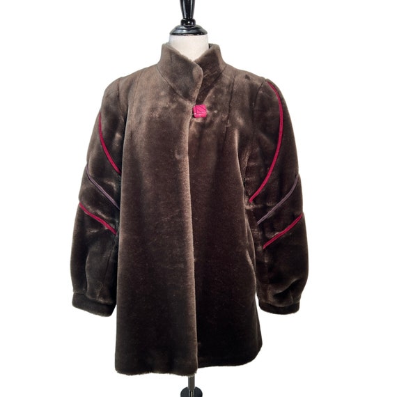 Sasson Faux Fur Jacket Womens Medium Brown Lined … - image 1