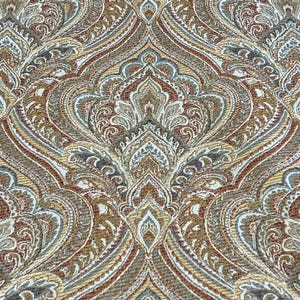 Vintage Jacquard Upholstery Fabric 124x 58&quot;  Gold Red Blue Renaissance Damask