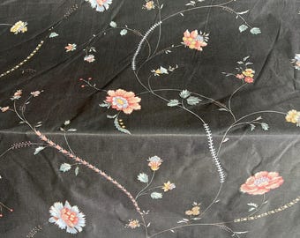 Vintage Cohama Riverdale Fabric Black Floral Polished Chintz Upholstery