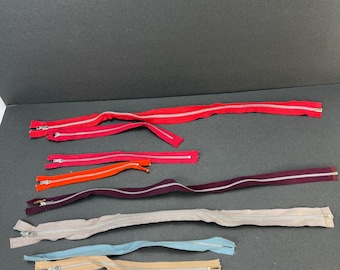 Vtg Zipper Lot 16 Assorted Variety All Purpose Zippers 10-23" Metal Plastic
