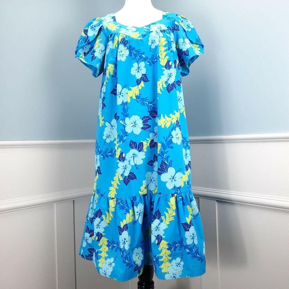 Lava Hut Hawaiian Dress Small Blue Hibiscus Ruffle Muumuu Aloha Luau Etsy