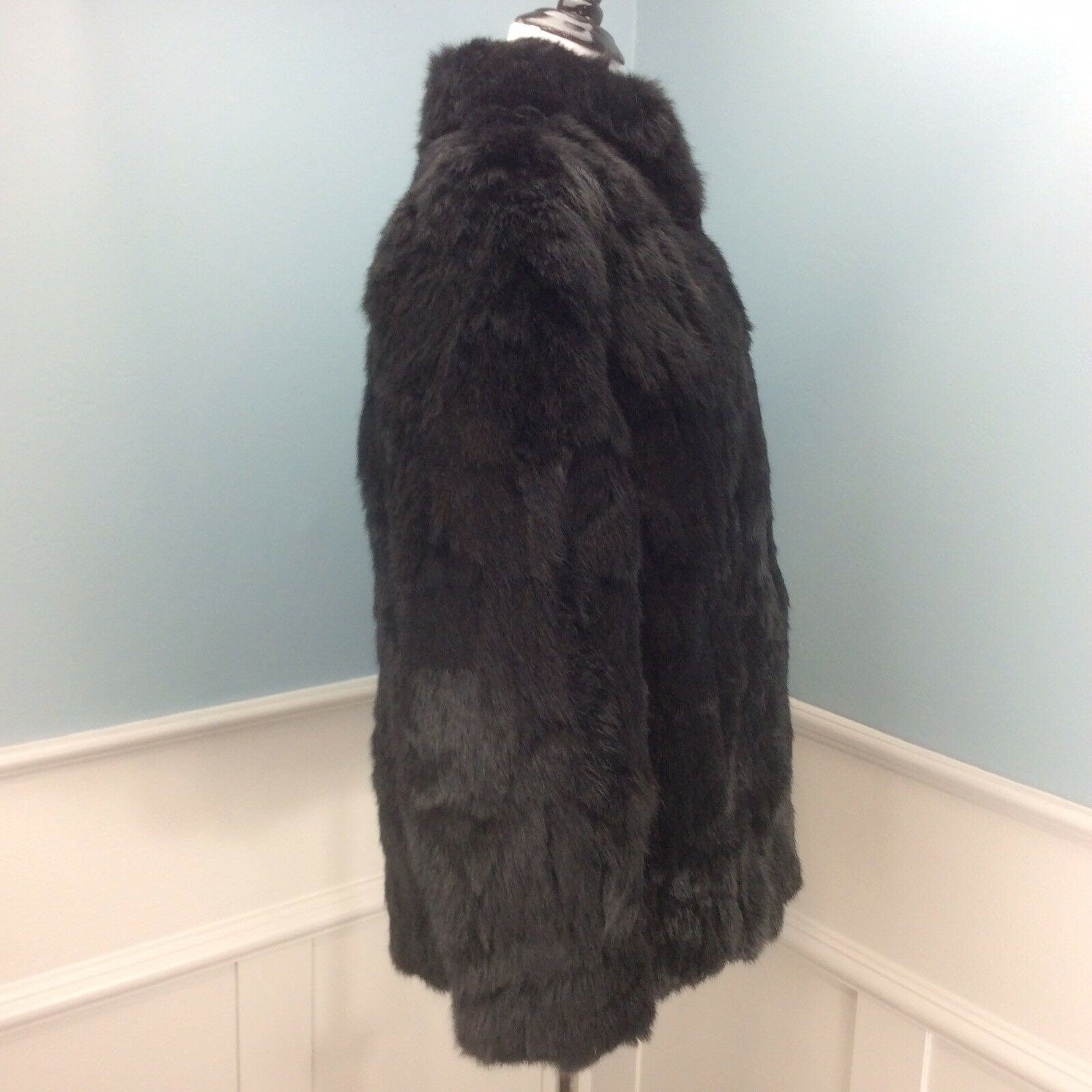 Vintage Rabbit Fur Coat Black Medium Somerset Furs Quilted Lining