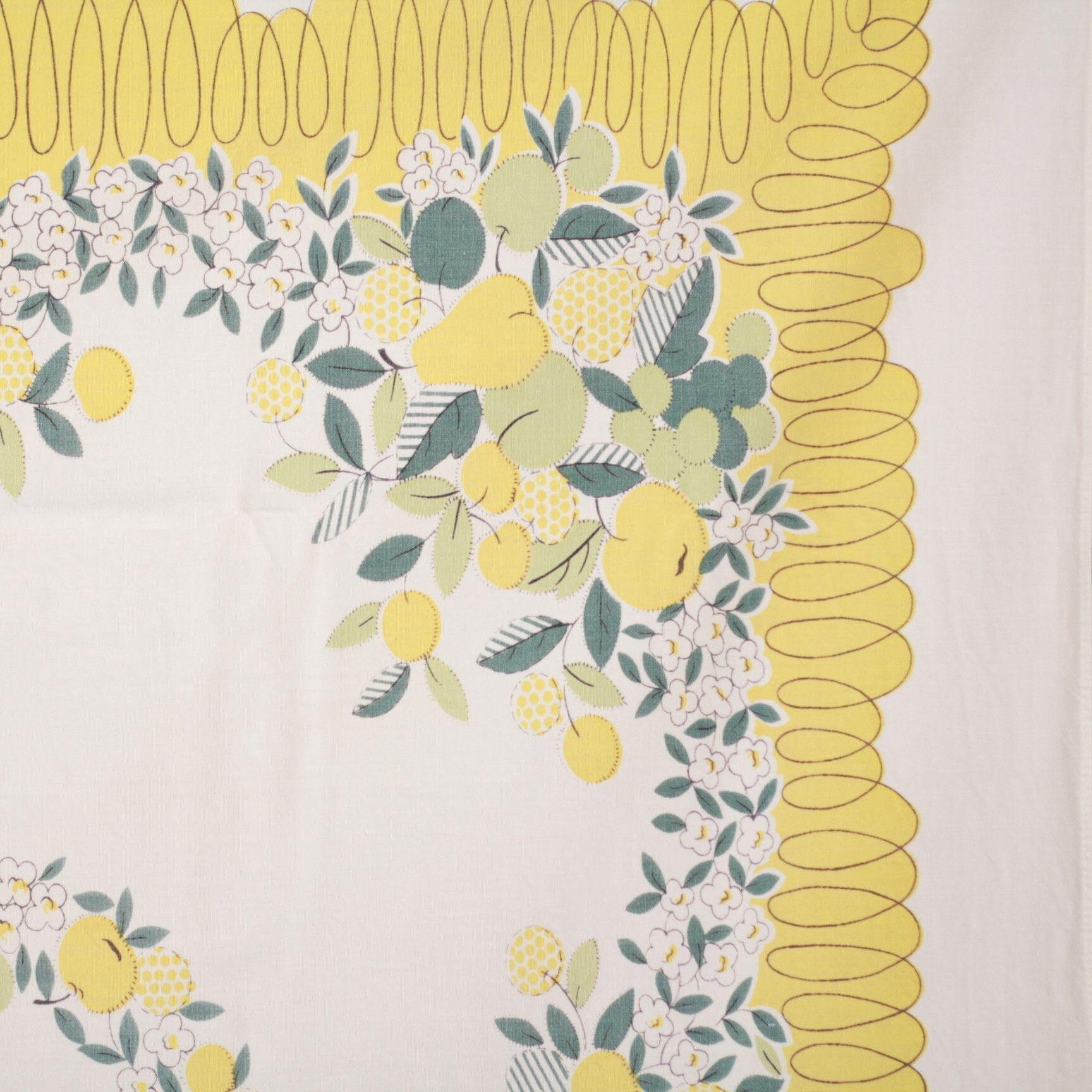 Vintage Tablecloth Yellow Green Lemons Fruit 56 x 52 Cottage Etsy
