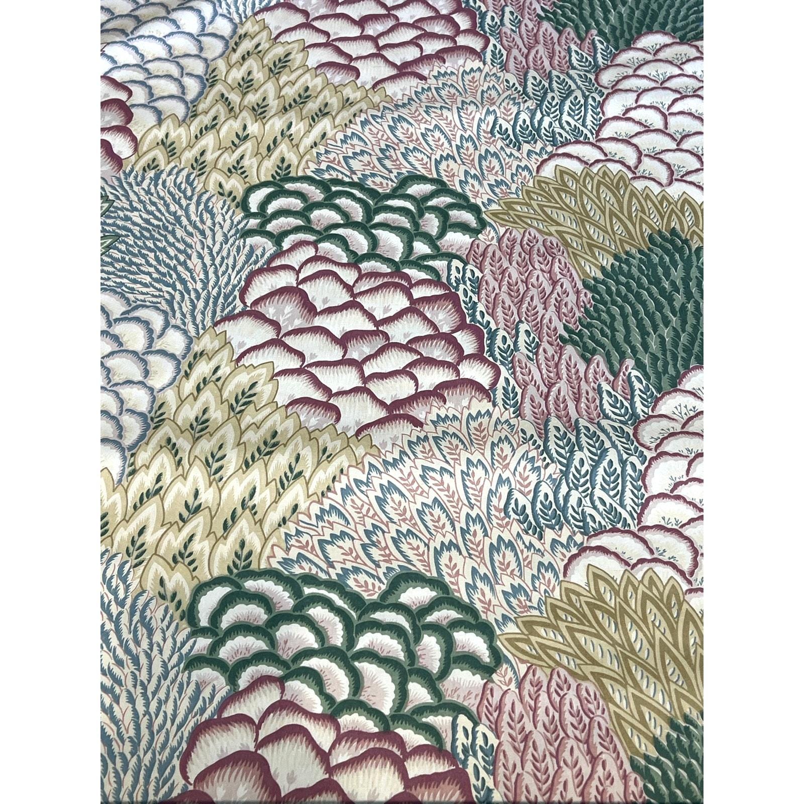 Vintage P Kaufmann Upholstery Fabric Multi Feathers Indienne Chintz By the Yard