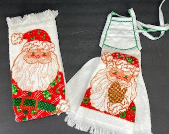 Vintage Christmas Kitchen Towels 2 Set Santa Tie Top Kitchen Hand Cannon