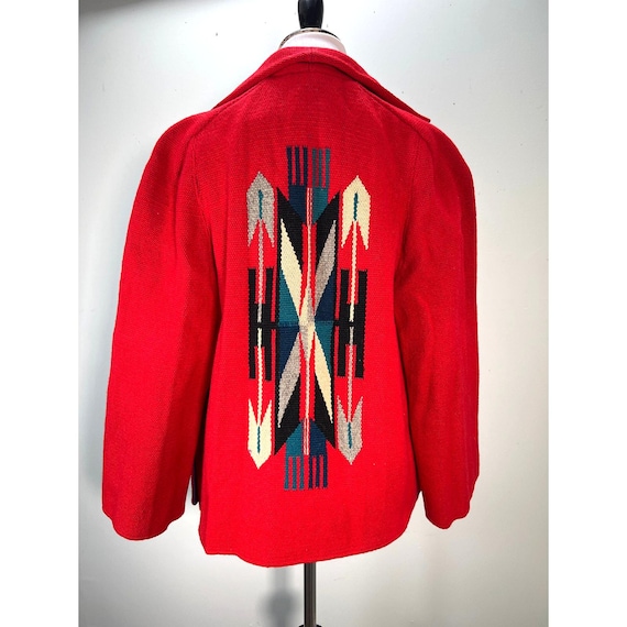 Vtg Chimayo Jacket Medium Red Multicolor Hand Woven Wool Southwest