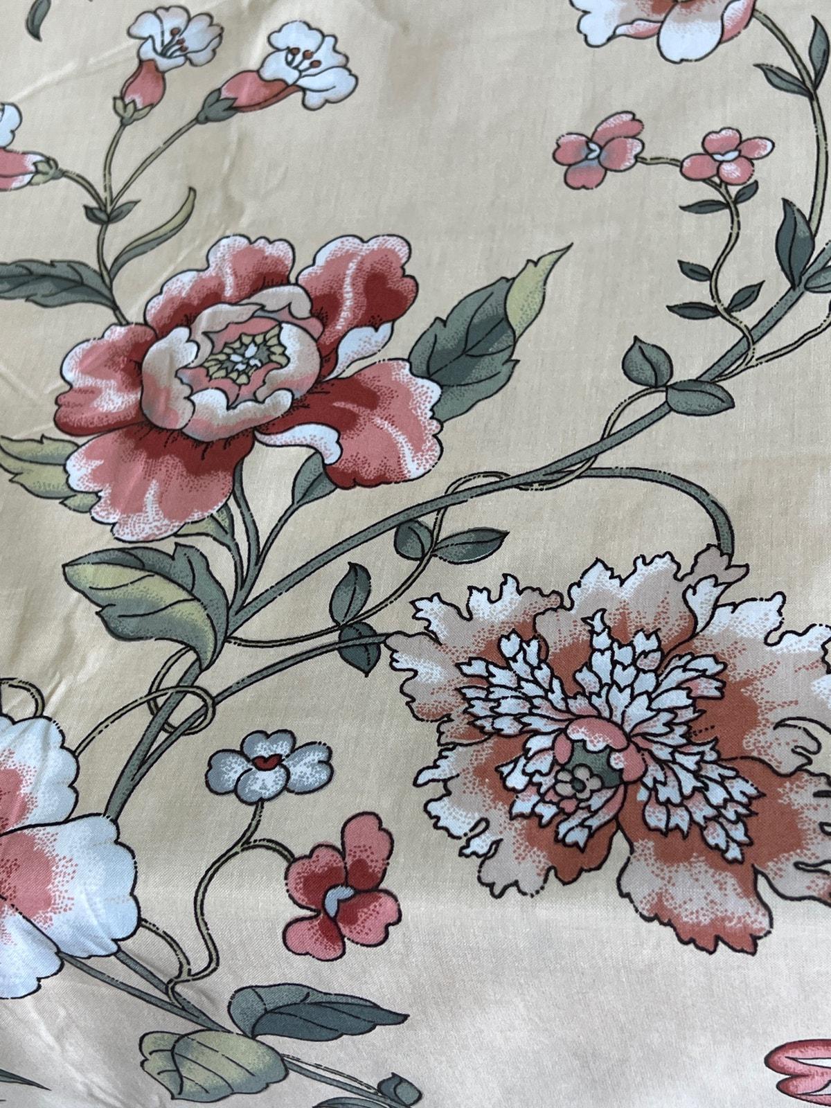 Vintage Upholstery Fabric Floral Vines Coral Green Yellow 