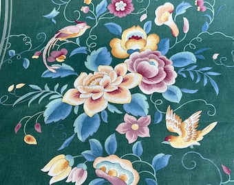 Vintage P Kaufmann Tela Verde Floral Rayas Pájaros Tapicería 5 Yardas Clásico