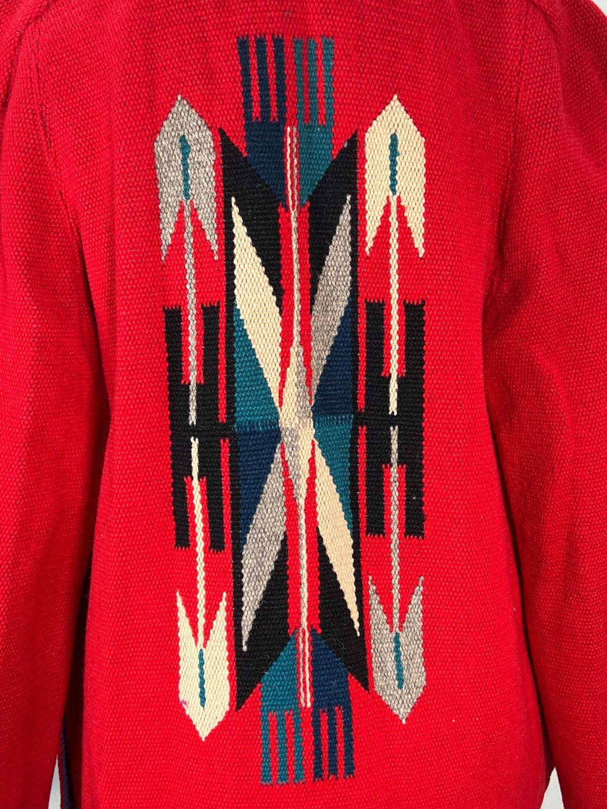 Vtg Chimayo Jacket Medium Red Multicolor Hand Woven Wool Southwest