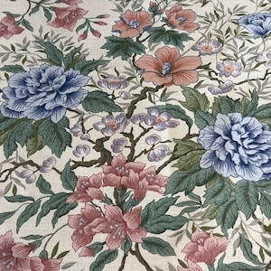 Vintage Polsterstoff 3 Meter Floral Rosa Blau Leinwand Leinwandbindung