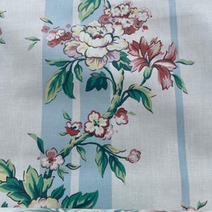 Vtg Waverly Fabric Blue Striped Floral Merchant Pattern Upholstery BTY