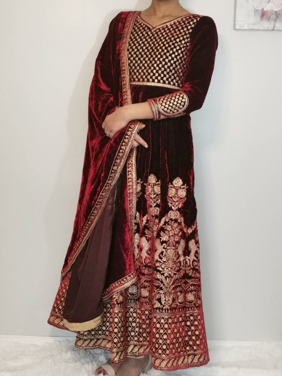 maroon velvet anarkali