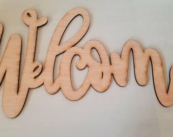 Welcome Wood Cutout, Calligraphy Wood Cutout, Welcome Calligraphy Wood Cutout, Handwritten Welcome Wood Cutout