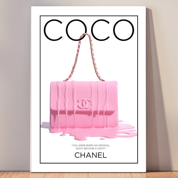 Coco Chanel stampa moda rosa Logo lusso parete arte stampabile Download digitale Coco Chanel fusione borsa citazioni motivazionali regalo per lei