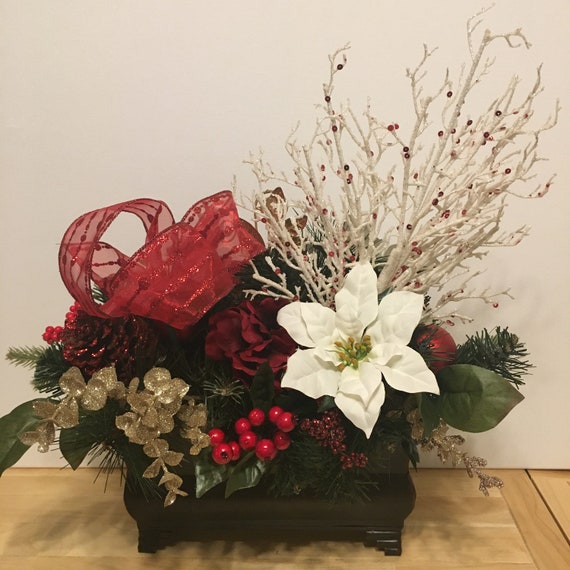 Christmas Artificial Flower Arrangement-christmas Faux Centerpiece