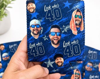 Porta-latas personalizado com foto | Latas personalizadas para aniversário de 40 anos | Lembrancinha divertida para festa de aniversário | Porta-latas personalizado com rosto | Presente de aniversário de 40 anos para ele