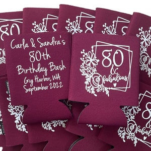 80 and Fabulous Birthday Can Coolers 80th Birthday Favors Cheers to 80 Years Birthday Party Can Coolers Can Coolers for 80th Party Favor