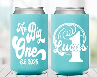 The Big One Can Cooler, Retro Wave Birthday Favors, First Birthday Cans, Wave Birthday, Surf 1st Birthday, Surfer Party Favor, Surfing First