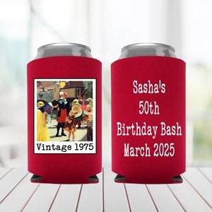 Custom Picture Birthday Can Coolers, Vintage Photo & Text Can Holder, Personalized Party Favor, Photo Party Favors, Picture Can Cooler