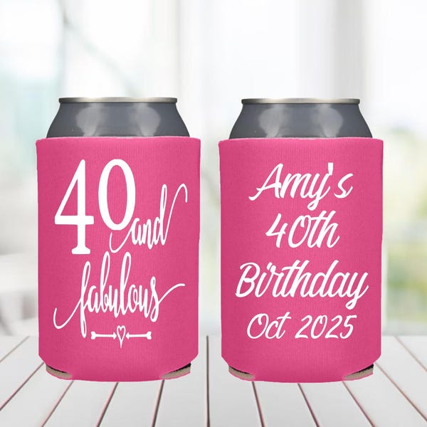 Personalized 40th Birthday Can Coolers: Cheers to 40 Years Party Favors