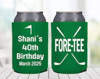 Personalized Golf 40th Birthday Can Cooler: Fore-Tee Party Favor