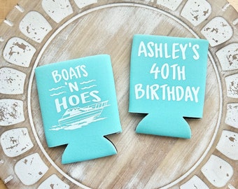 Boats N Hoes Can Cooler Personalized Birthday Party Favor Nautical Bachelorette Favor Boat Party Can Coolers Bachelorettes and Boats