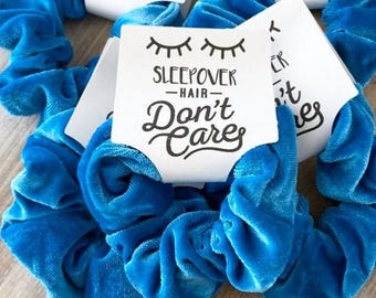 Slumber Party Favors, Scrunchie Hair Knit Favor, Sleepover Birthday Party Presenter, Pyjamas Party Favor, Sleepover Hair Don't Care