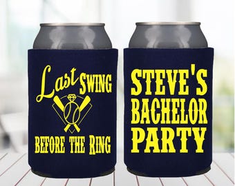 Last Swing Before the Ring Can Cooler Personalized Bachelor Party Favor Baseball Bachelor Party Favor Baseball and Diamonds