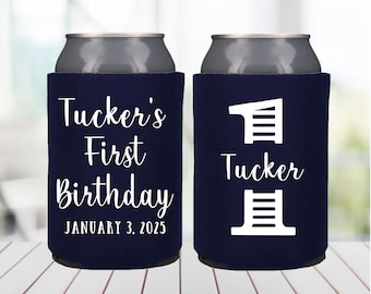 Personalized 1st Birthday Can Coolers: Boy's Party Favors