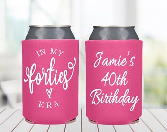 40th Birthday Can Coolers, In My Forties Era Favors, Cheers to 40 Years, Birthday Party Can Coolers, 40th Birthday Favors, Pink Koozies