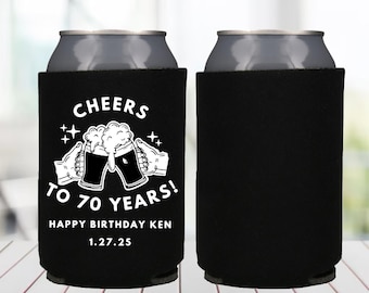 Cheers to 70 Years Birthday Cans, 70th Birthday Can Coolers, 70th Birthday Favor, Born in 1955, 70th Party Decor 70 years Old Bday, Happy 70