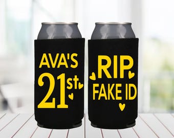 RIP Fake ID Slim Can Coolers, 21st Birthday Can Coolers, Girls 21st Party, Cheers to 21 Years, Legal AF Can