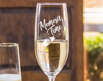 MOMosa Champagne Glass - Add Custom Text to Back, Etched Mimosa Glass for Mom, Gift for Mother's Day, Birthday Gift for Mom, Design: MD12