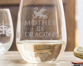 Mother of Dragons Wine Glass - Mom's Day GoT Dragon Gift, Design: MD7