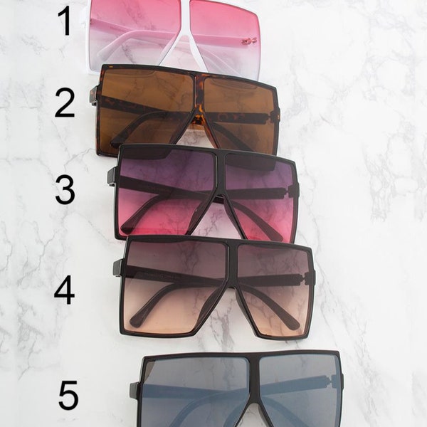 Oversized flat top aviator sunglasses - Colors available: pink and white, brown, pink and purple, tan, and blue