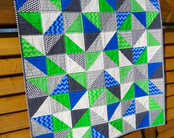 Modern Handmade baby boy quilt, baby quilt, crib quilt