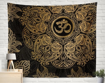 Mandala Tapestry, Mandala Wall Hanging, Black and Gold Mandala Tapetsry, Mandala Home Decor, Boho Tapestry, Boho Home Decor, Boho Tapestries