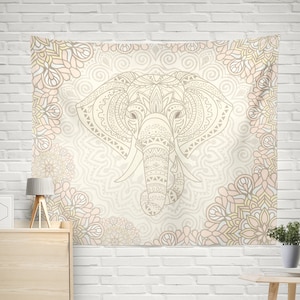 Boho Elephant Mandala Wall Tapestry: Soft Color Palette
