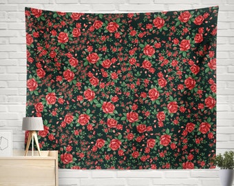 Roses Wall Decor, Roses Vintage Decor, Roses Tapestry, Floral Wall Decor, Floral Wall Tapestry, Flower Wall Hanging, Red Flower Tapestry